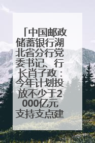 中国邮政储蓄银行湖北省分行党委书记、行长肖子政：今年计划投放不少于2000亿元支持支点建设